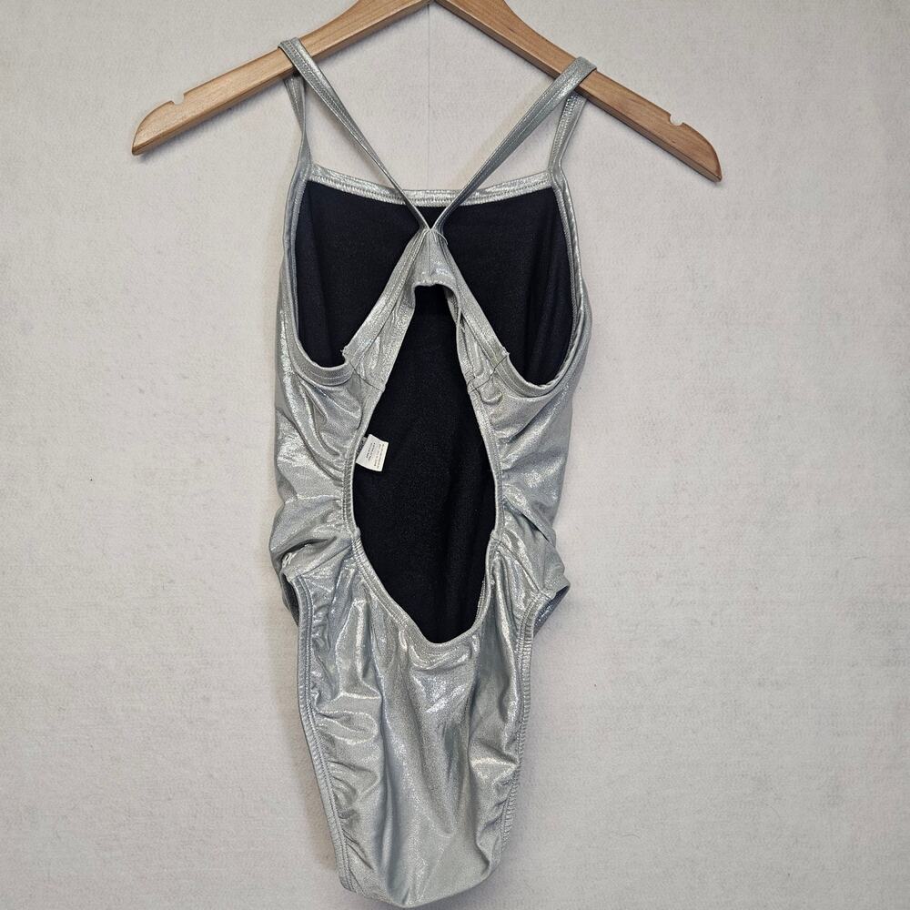 Dolfin Metallic Silver Foil One Piece Swimsuit Womens Size 32 Made in USA Shiny - Picture 3 of 7
